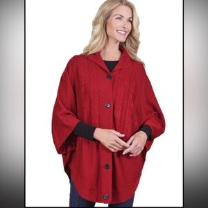 Argee- red cable-knit cardigan w/black buttons